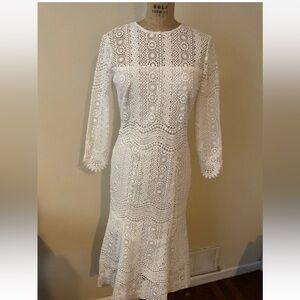 NWT Shoshanna Midnight Gold Label White Long Sleeves Lace Dress Size 6